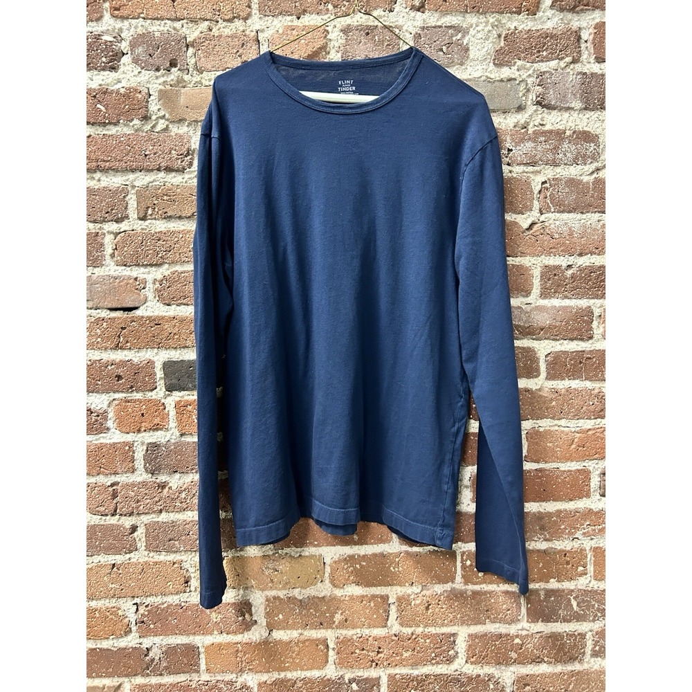 Flint and Tinder Mens XL Crew Neck Long Sleeve T Shirt Navy Blue USA Made